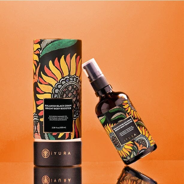 Balaayah Black Gram Body Booster: Body Massage Oil for Dry, Aging Skin - In 6 Different Indulging Aromas! Body Oil iYURA Bright: with Uplifting Citrus and Soothing Jasmine