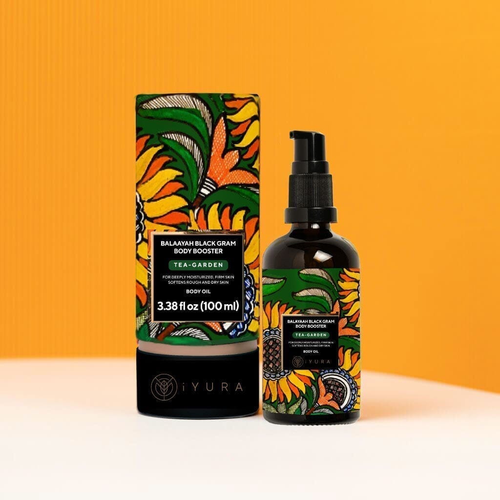 Balaayah Black Gram Body Booster: Body Massage Oil for Dry, Aging Skin - In 6 Different Indulging Aromas! Body Oil iYURA Tea Garden: with Grounding Tea and Refreshing Grapefruit