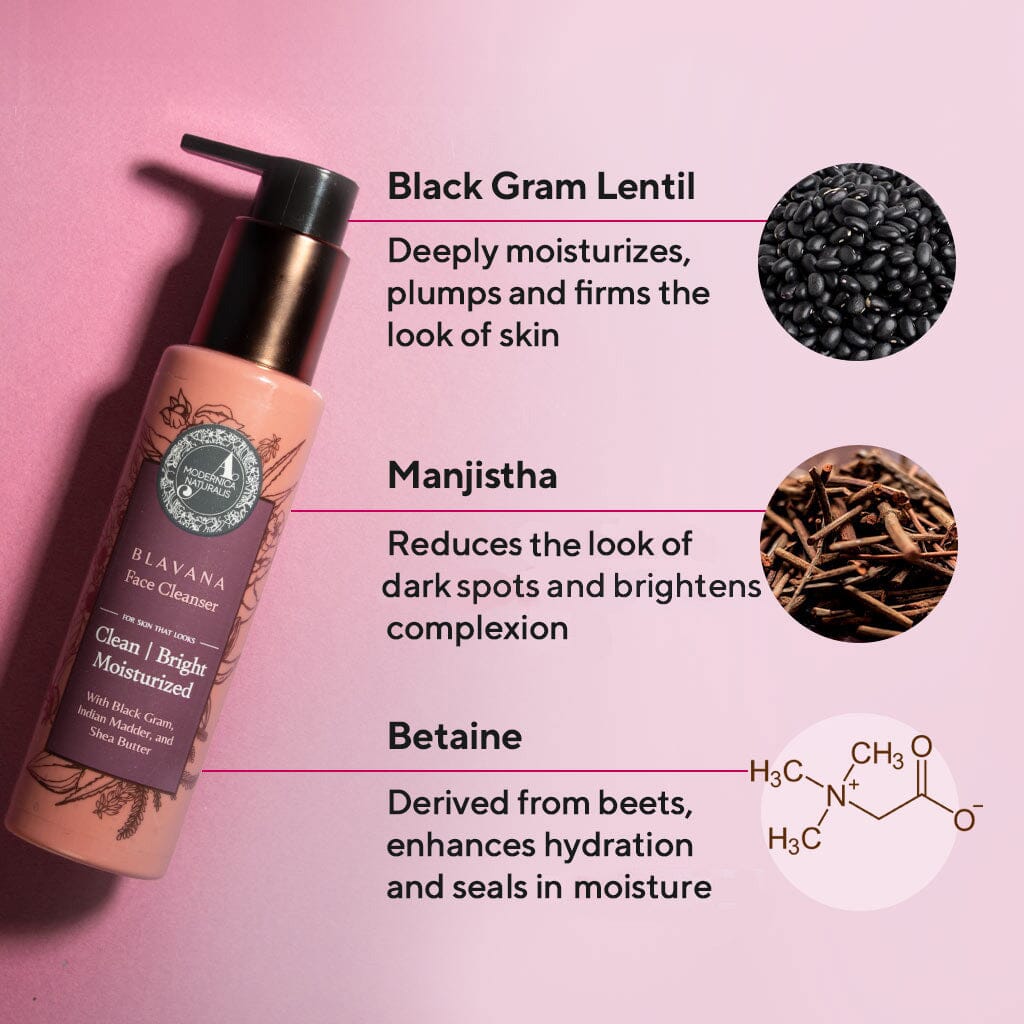 Blavana Face Cleanser – Cleans, Moisturizes, Brightens, Dry, Dull, Aging Skin - Revolutionary Formula with Black Gram - Best Face Cleanser for Mature Skin - With Clinically Tested Ingredients Facial Cleanser A Modernica Naturalis