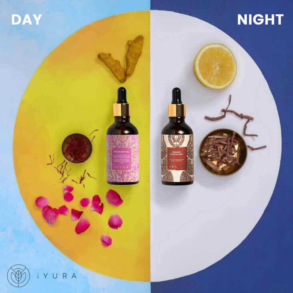 Day & Night Face Oil Duo | Best Moisturizer for Healthy Skin - Ayurvedic Natural Skincare Set | Beauty set iYURA