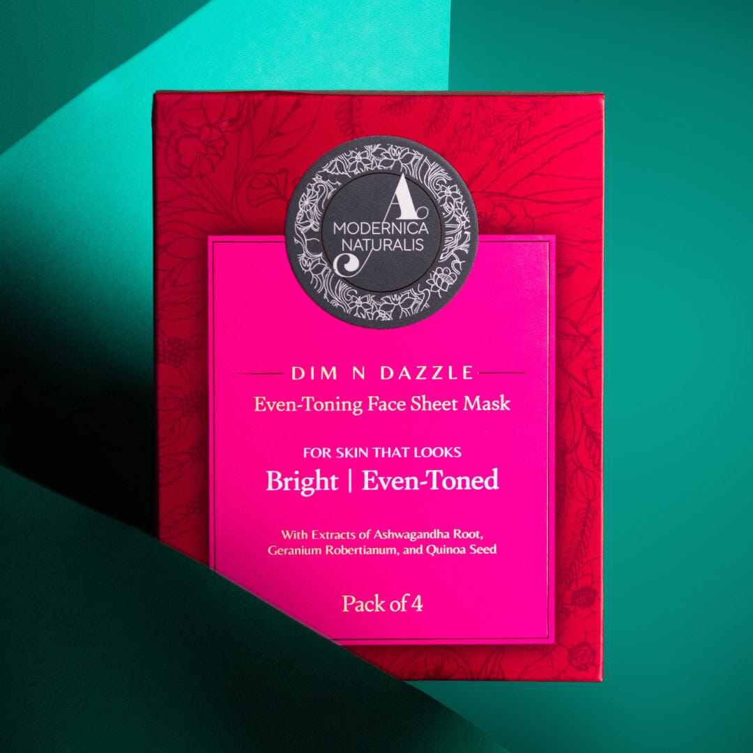 Dim N Dazzle Even-Toning Face Sheet Mask – Brightens, Hydrates Dull, Dry, Aging Textured Skin - Unique ‘Serum-Drench Method’ with Sappan Wood Bark & Manjistha – Best Banana Fiber Sheet Mask for Glowing, Glass-Like Skin Face Mask A Modernica Naturalis