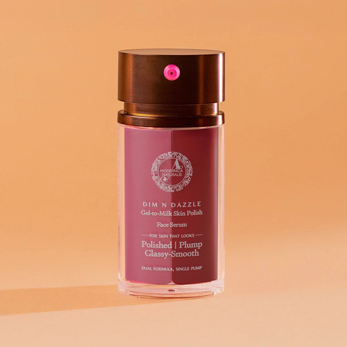 Dim N Dazzle Gel-to-Milk Skin Polish Face Serum – Even-tones and Plumps for Glassy, Polished looking skin – Enriched with Banafsha and Western Dock Plant – Best Double Serum for Polished, Plumped, Glassy-Smooth Skin Serum A Modernica Naturalis