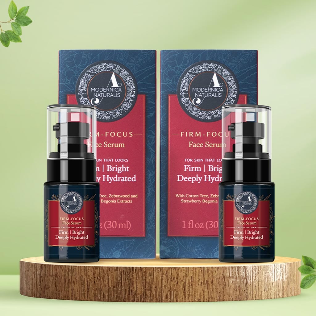 Firm-Focus Face Serum - Firms, Brightens & Hydrates Aging, Crepey Skin - Focused-Firming Formula with Cotton Tree, Zebrawood, Strawberry Begonia - The Best Face Serum for Loose, Saggy Facial Skin - Pack of 2 Face serum A Modernica Naturalis