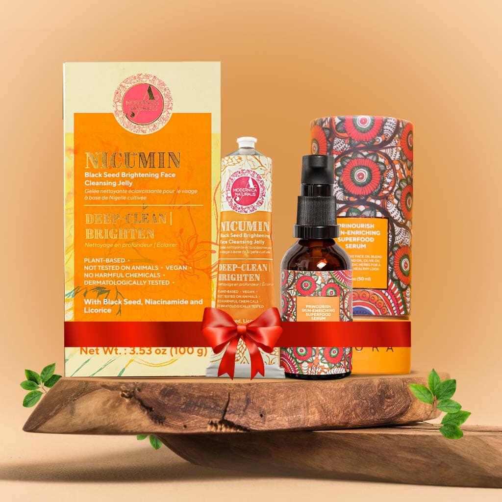 FREE SEASON OF AYURVEDA GIFT: Skin Enriching and Brightening Duo - Full-Sizes of Prinourish Skin Enriching Superfood Serum & Nicumin Black Seed Brightening Face Cleansing Jelly worth $76! singleton_gift The Ayurveda Experience