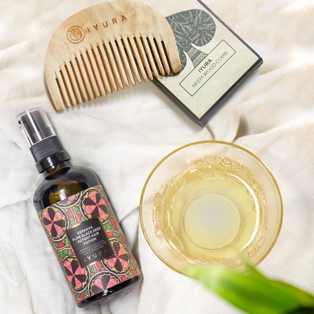 Keranya Pure Black Seed Potent Hair Potion - With FREE Neem Wood Comb Hair Oil iYURA