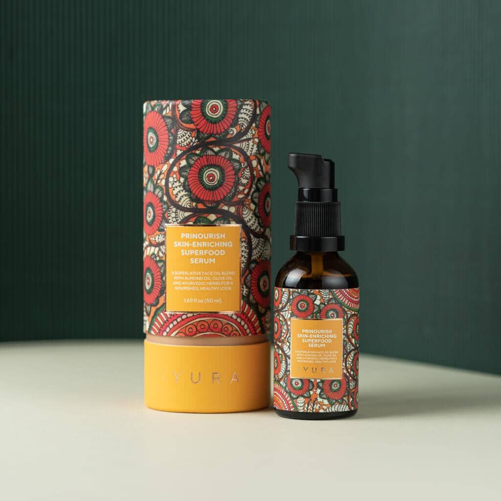 Prinourish Skin-Enriching Superfood Serum - With Almond Oil, Olive Oil, Turmeric, Mango and More Ayurvedic Herbs - Pick your size Face oil iYURA