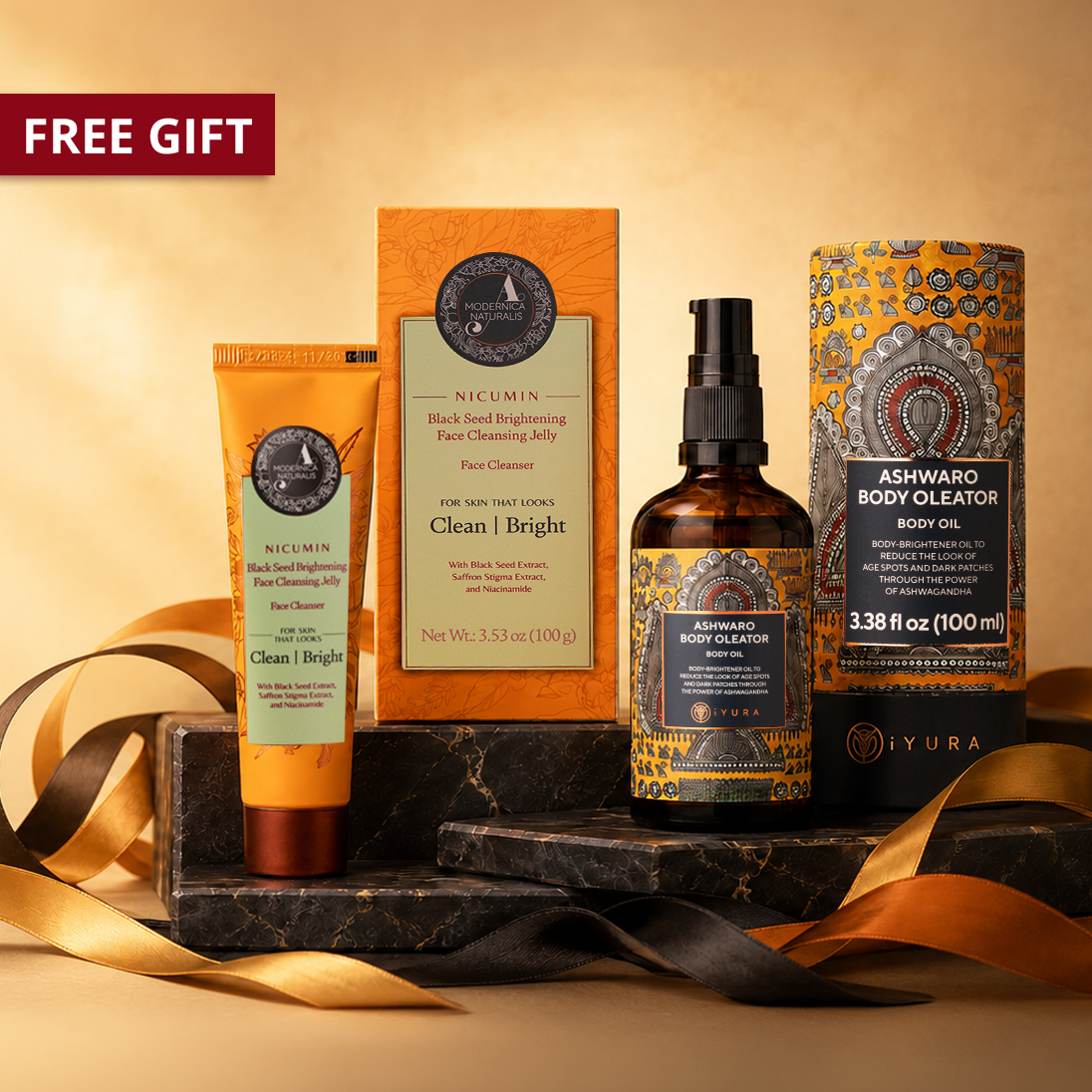 🎁 SEASON OF AYURVEDA: Quench &amp; Plump Duo - Full-Sizes of Nicumin Face Cleansing Jelly &amp; Ashwaro Body Oleator Oil worth $100 CAD! (100% off)