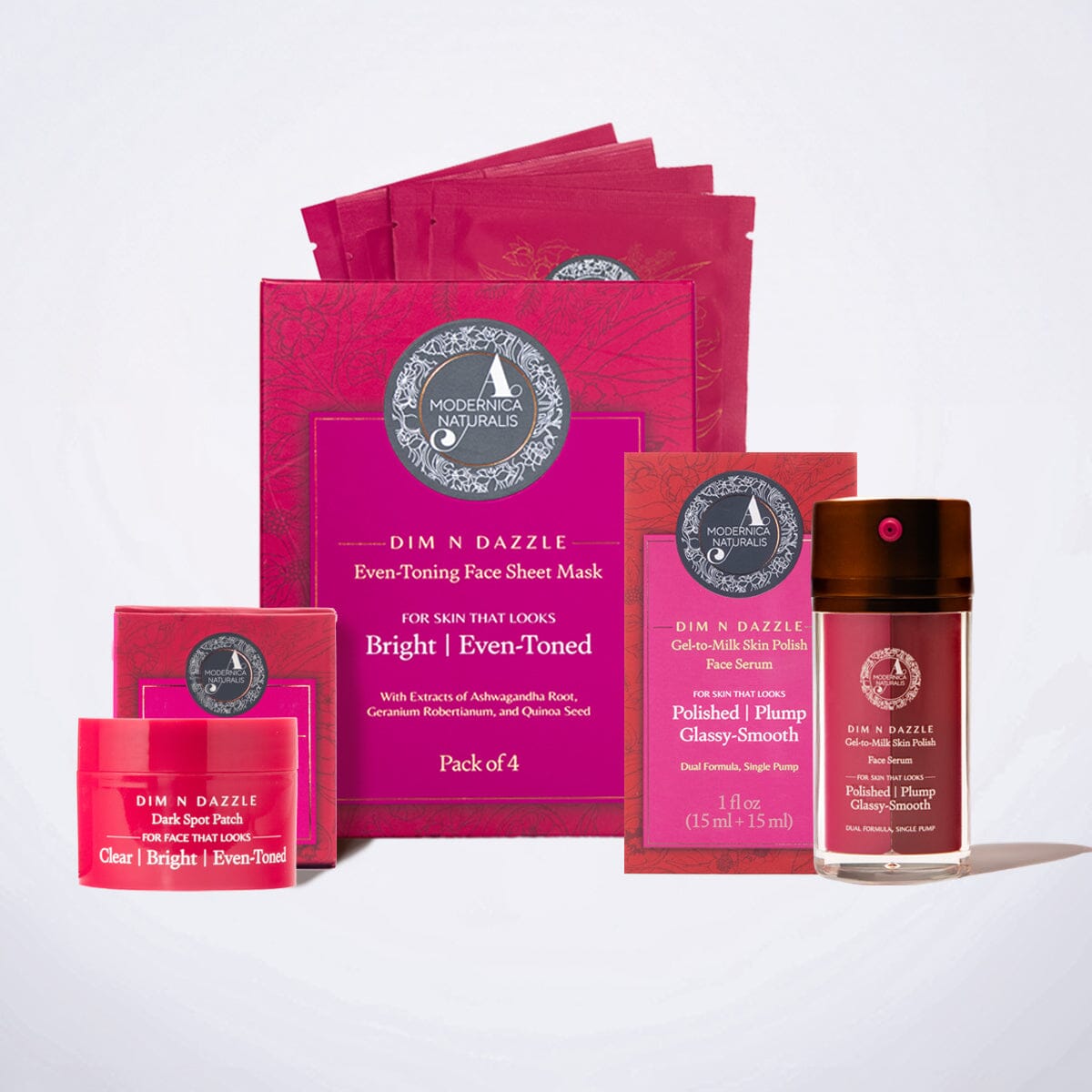 Dim N Dazzle Complete Even-Tone &amp; Glow Trio Serum A Modernica Naturalis 