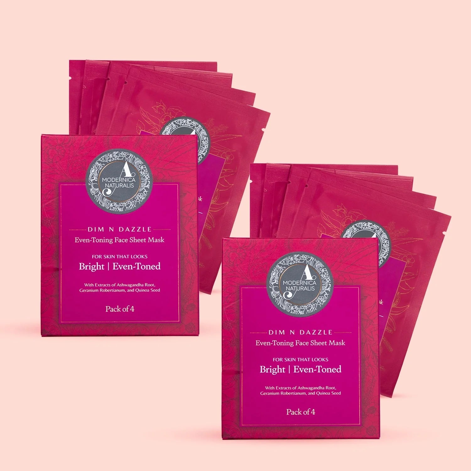 Dim N Dazzle Even-Toning Face Sheet Mask – Brightens, Hydrates Dull, Dry, Aging Textured Skin - Unique ‘Serum-Drench Method’ with Sappan Wood Bark & Manjistha – Best Banana Fiber Sheet Mask for Glowing, Glass-Like Skin - Pack of 2 Face Mask A Modernica Naturalis 