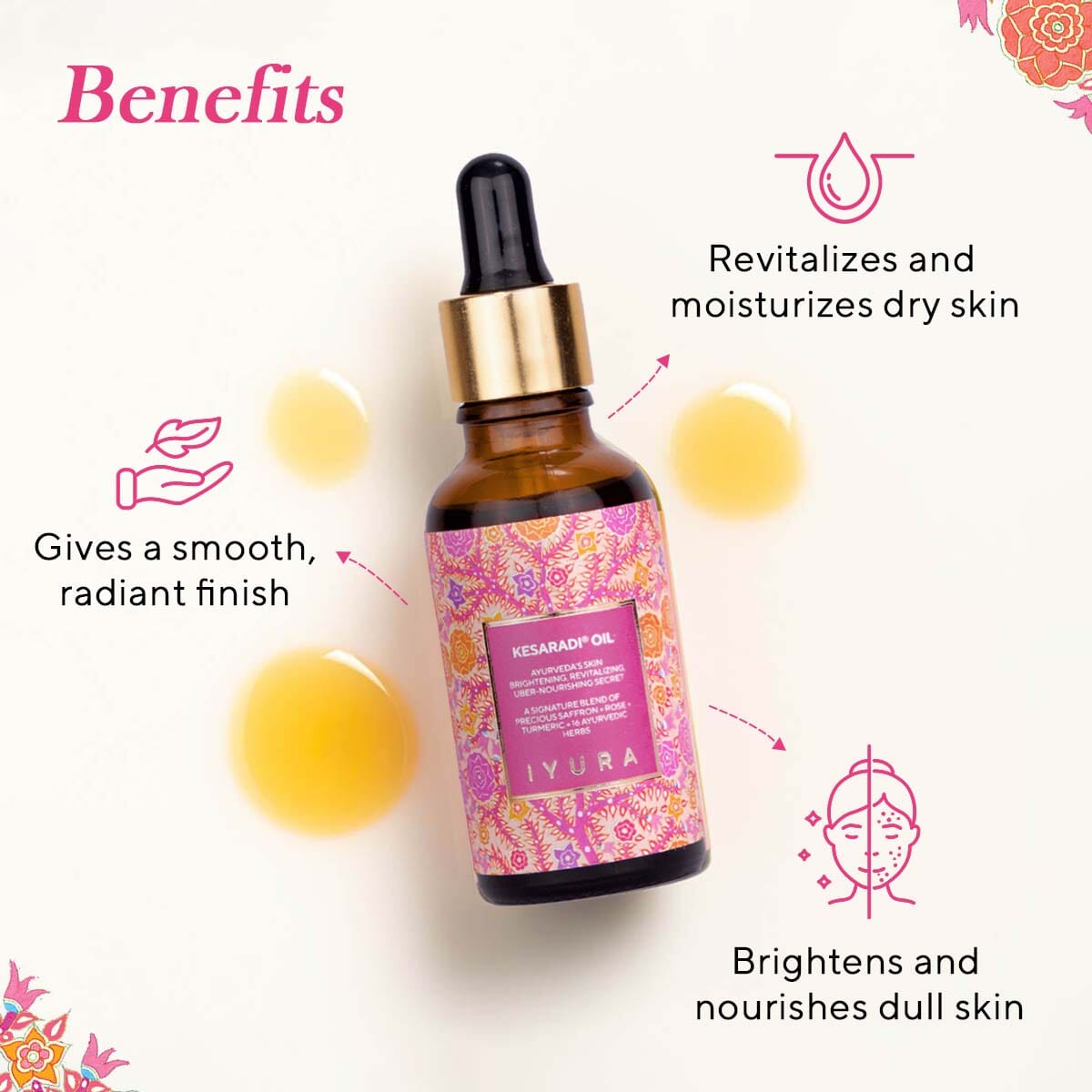Huile de Kesaradi - Huile hydratante pour le visage pour peaux sèches ou sensibles - Soins naturels pour une peau éclatante -