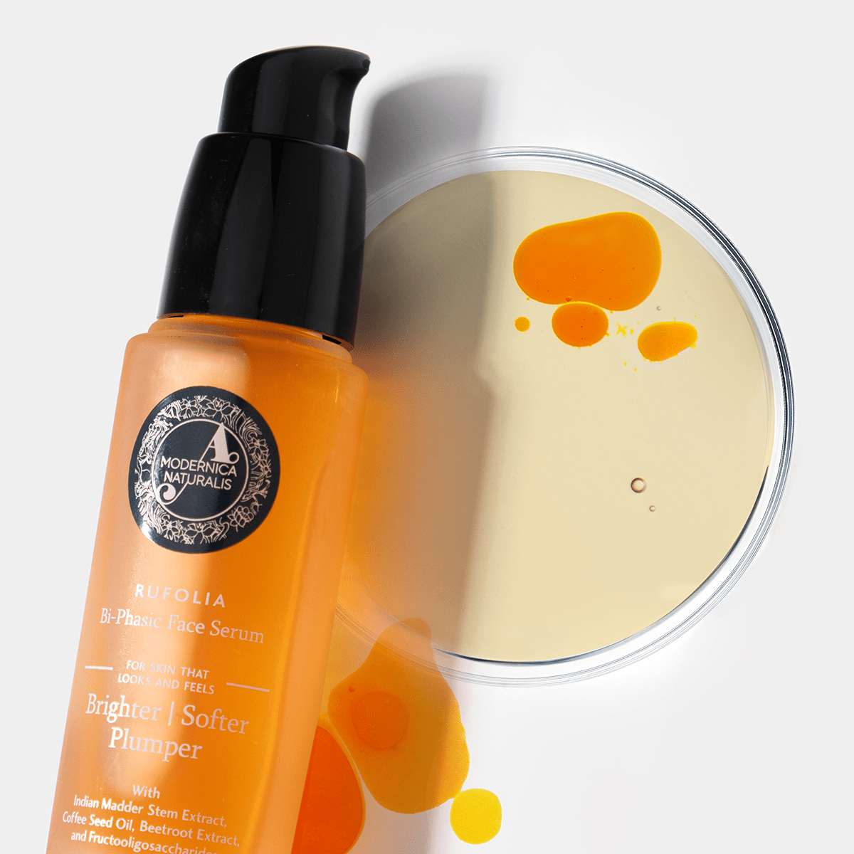 Rufolia Bi-Phasic Face Serum – Brightens, Softens and Plumps Dull, Crepey, Aging Skin – Water-Oil Hybrid Serum with Manjistha, Tomato, Coffee Seed & Plant-based Squalane – Best Bi-Phasic Face Serum For Mature Skin - With Clinically Proven Ingredients Face Serum A Modernica Naturalis 