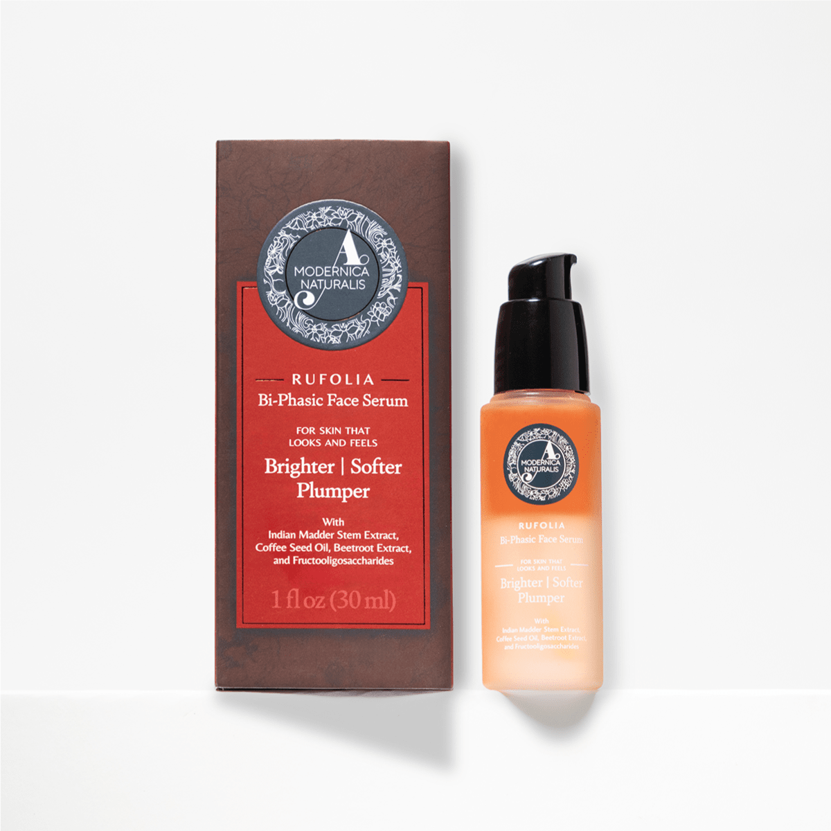 Rufolia Bi-Phasic Face Serum – Brightens, Softens and Plumps Dull, Crepey, Aging Skin – Water-Oil Hybrid Serum with Manjistha, Tomato, Coffee Seed & Plant-based Squalane – Best Bi-Phasic Face Serum For Mature Skin - With Clinically Proven Ingredients Face Serum A Modernica Naturalis 