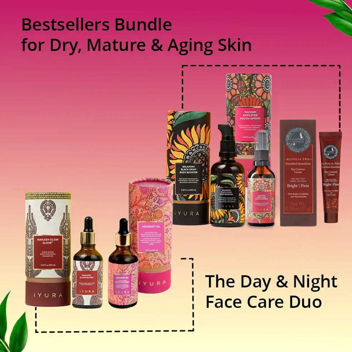 The Premium Bestsellers Bundle - Targeted, Gentle &amp; Effective Natural Skincare for delicate, mature, thinning, aging skin with Pro Beauty set The Ayurveda Experience 