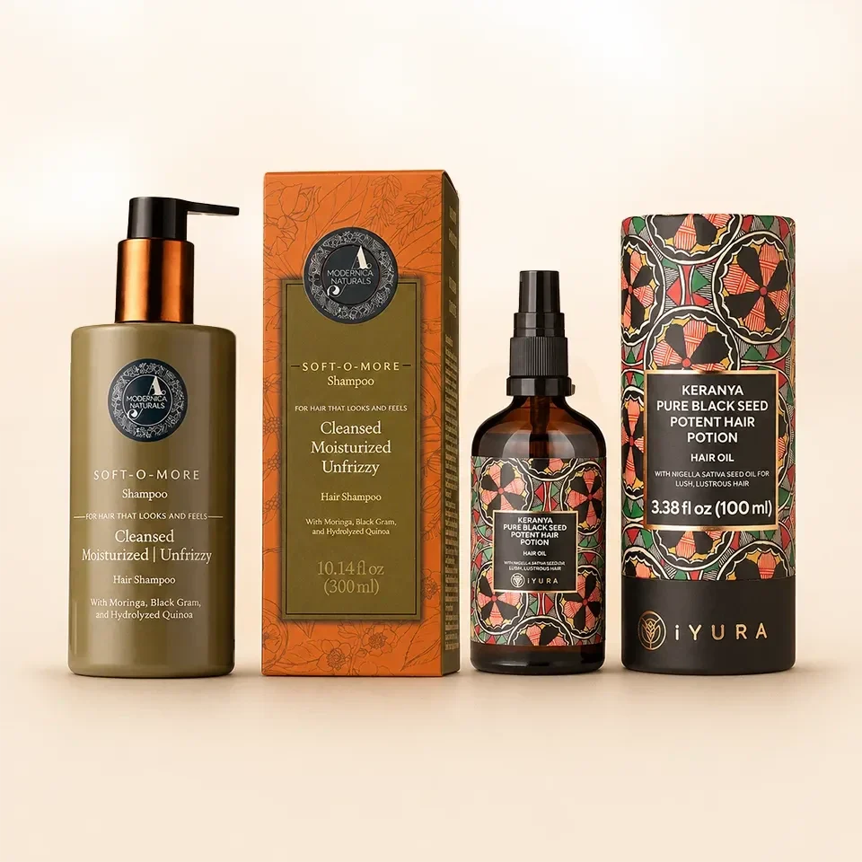 The Soak &amp; Lather Duo – Keranya Scalp Soak + Soft-O-More Shampoo The Ayurveda Experience 